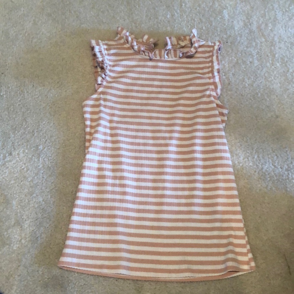 Light Pink and White striped, ruffle tank top